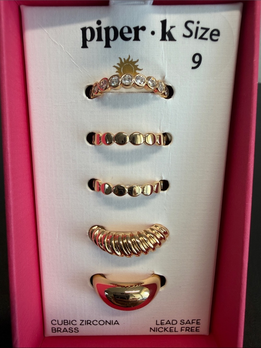Piper K | Gold-Tone Cubic Zirconia Stackable Ring Set | Size 9